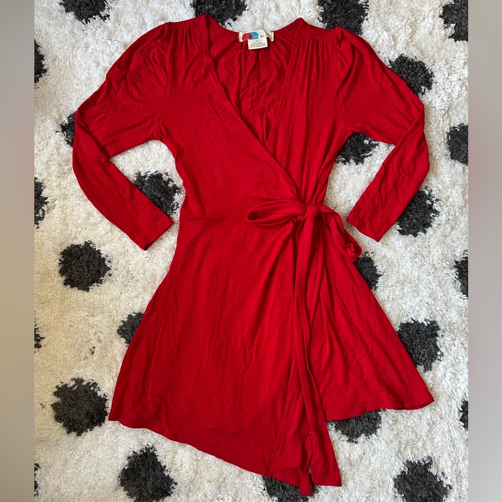 Free People Beach Long Sleeved Red Wrap Dress